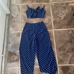 Nasty Gal blue polka dot top and pants